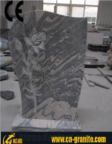 China Juparana Granite Monument & Tombstone Austrian Style Monument Design Grey Granite Gravestone & Headstone