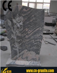 China Juparana Granite Monument & Tombstone Austrian Style Monument Design Grey Granite Gravestone & Headstone