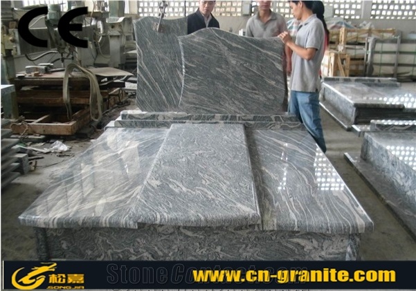 China Juparana Granite Tombstone & Monument Grey Chinese Granite Stone Memorials Gravestone & Headstone Export