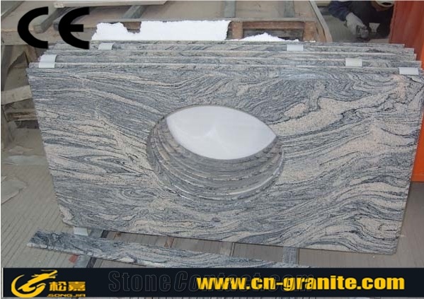 China Juparana Granite Vanity Countertops with Sink,China Juparana Grey Granite Bathroom Countertops Custom Vanity Tops