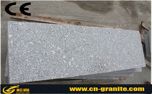 China Light Grey Granite Stairs & Steps,Light Grey G375 Granite Pineapple Stairs,Outside Fine Picked Staircase