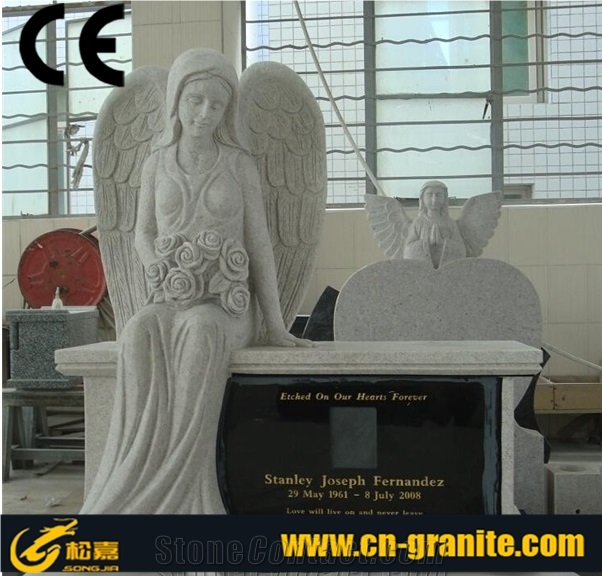 China Pearl White Granite Angel Tombstone & Monument Western Style Tombstones Grave Monument Poland Granite Monument