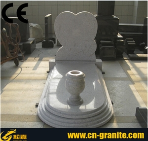China Pearl White Granite Single Design Tombstone & Monument with Flower Vase Prices Letters for Tombstone Heart Shaped Tombstone