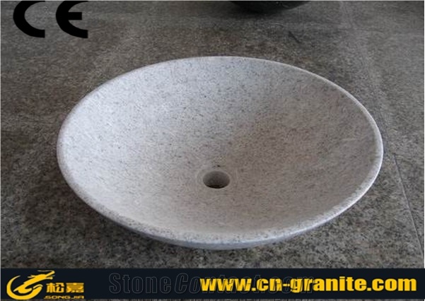 China Pearl White Granite Sink & Basin Round White Granite Bathroom Basins Natural Stone Sinks