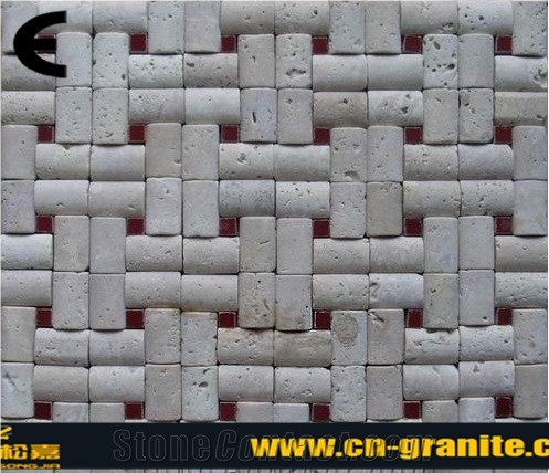 China White Travertine Mosaic Tiles,China Split Face Mosaic Wall Pattern