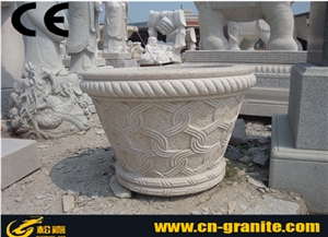 China Yellow Granite Natural Stone Hand Carving Stone Flower Pots Yellow Stone Landscaping Planters