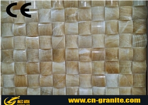 China Yellow Onyx Mosaic Pattern Yellow Pattern Stone Wall Clad Panels Bathroom Design
