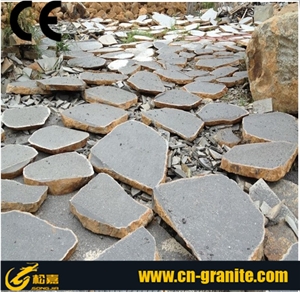 China Zhangpu Black Granite G654 Flagstone Paving,Black Random Flagstones Flagstone with Mesh Backing