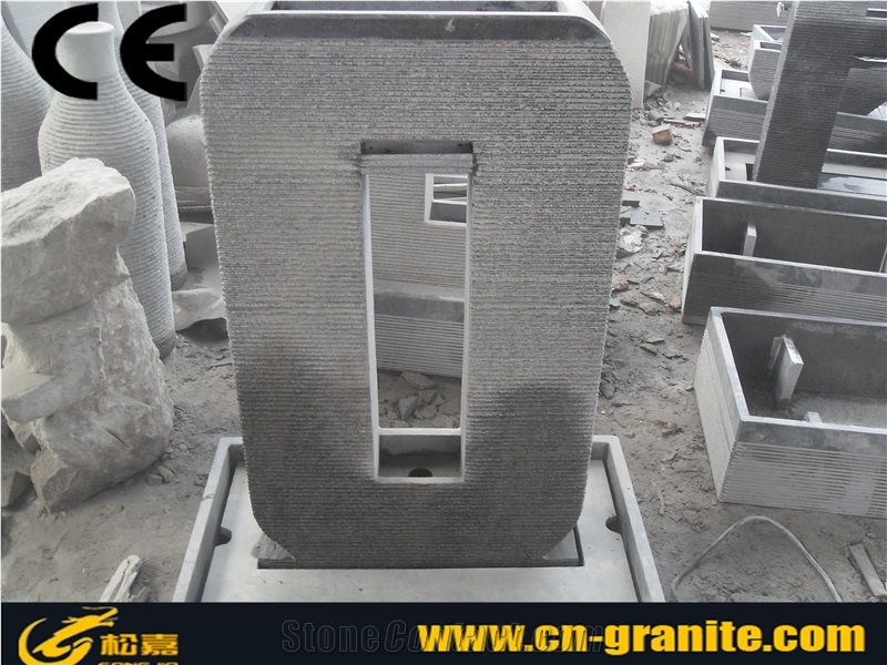 Chinese Grey Granite Stone Water Features Fountain Indoor Artificial Waterfall Fountain Sculpture Stone