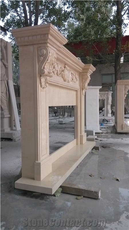 Cream Marfil Marble Fireplace,Beige Fireplace for Interior Fireplace Decoration,Fireplace Design Ideas.
