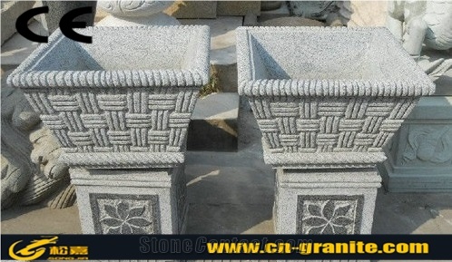 Dark Grey Natural Stone China Granite Flower Pots with Beautiful Hand Crave Landscaping Planters Wall Mounted Flower Pot