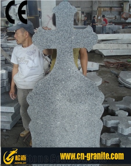 G603 Grey Granite Tombstone & Monument, Chinese Grey Granite Polished Western Style Cross Tombstone