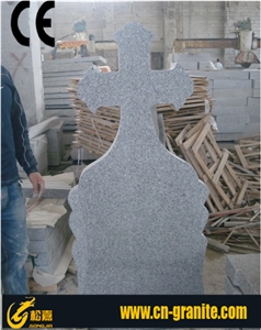 G603 Grey Granite Tombstone & Monument, Chinese Grey Granite Polished Western Style Cross Tombstone