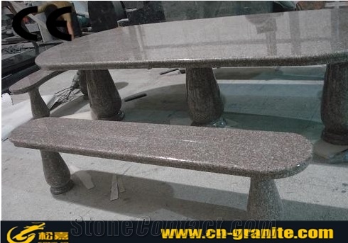 G664 China Red Granite Garden Table & Bench Polished Chinese Natural Stone Park Table Sets