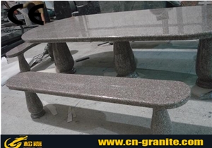 G664 China Red Granite Garden Table & Bench Polished Chinese Natural Stone Park Table Sets