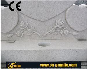 Pearl White Granite Tombstone & Monument Heart Design with Rose Craving Granite Monument Canada Monument Modern