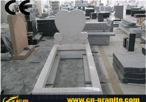 Poland Design China Pearl White Granite Monument & Tombstone with Rose Craving Funeral Monument Prices Angel Heart Monument Tombstone
