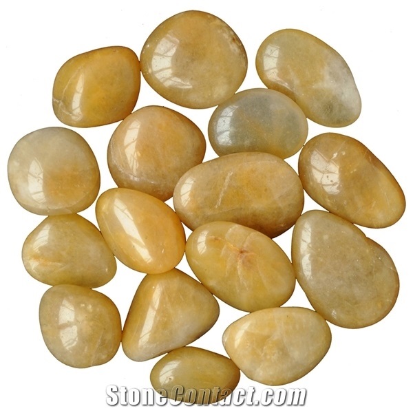 Yellow Marble Polished Pebble Stone for Garden Step Road Paving,Swimming Pool Paving,River Stone,Pebble Stone Driveways,Pebble Walkway.