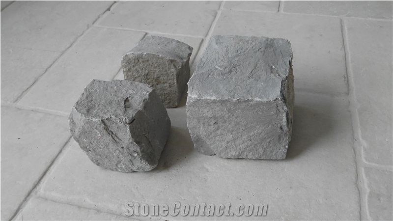 Grey Flower Limestone Cobble Stone, Cube Stone Pavers