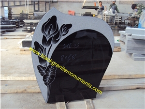 Absolute Black Granite Tombstone,Shanxi Black Granite Monument,Western Style Upright Polished Black Headstone with Etching