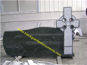 American Style Cross Design Tombstone, Imperial Green Granite Monument & Tombstone