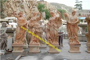 Hand Carved Brown Marble Statue Four Seasons