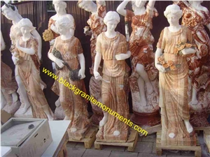 Hand Carved Brown Marble Statue Four Seasons