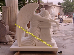 White Marble Sculpture ,Handcarved Garden Statue,Weeping Angel Sculptures