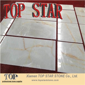 Polished 12x24 White Onyx Marble Tile & Slab with Gold Veins
