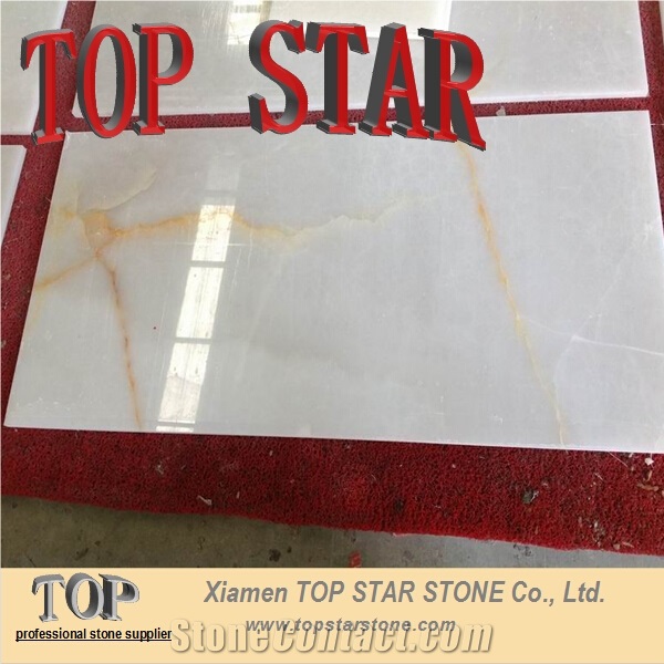 Polished 12x24 White Onyx Marble Tile & Slab with Gold Veins
