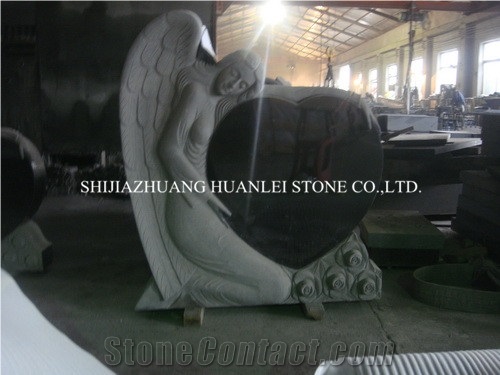 China Black Monument, Absolute Black Granite Carving Tombstone, Heart Memorial ,Single Monuments,Cemetery Tombstones,Heart Memorial