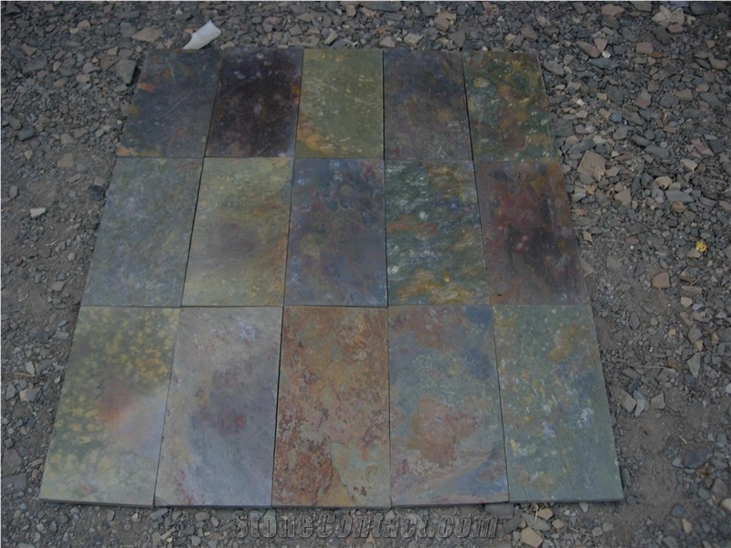 Peacock Slate Tiles & Slabs, Multicolor Slate Floor Tiles, Covering Tiles