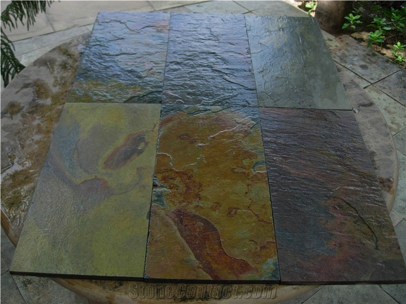Peacock Slate Tiles & Slabs, Multicolor Slate Floor Tiles, Covering Tiles