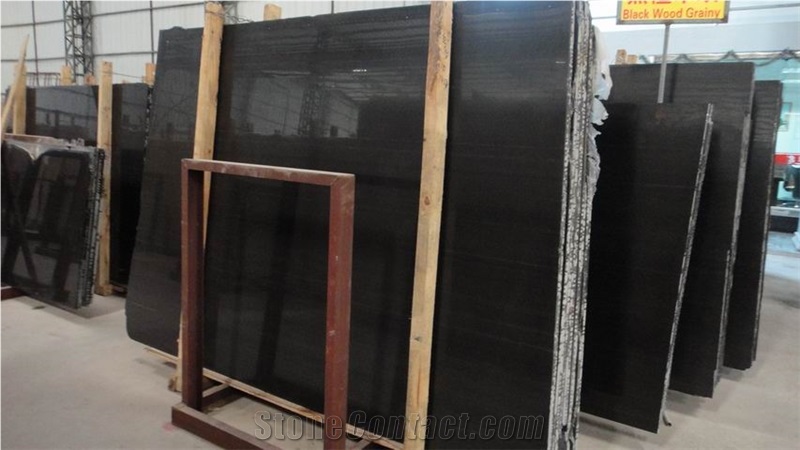 Polished Imperial Black Wood Marble Slabs & Tiles, China Black Marble