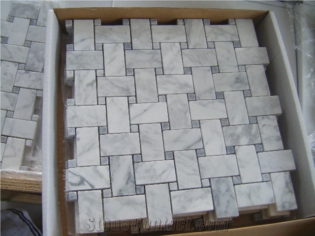Carrara White Marble Basaket Weave Mosaics,White Marble Mosaic Tiles, China White Marble Mosaic