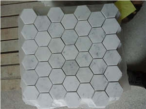 Carrara White Marble Mosaic,48x48mm Hexagon Mosaics,White Marble Mosaic Tiles,China White Marble Mosaic