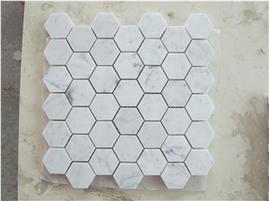 Carrara White Marble Mosaic,48x48mm Hexagon Mosaics,White Marble Mosaic Tiles,China White Marble Mosaic