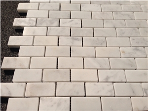 Carrara White Marble Mosaics, 23x48mm Brick Mosaics, White Marble Mosaic Tiles,China White Marble Mosaic