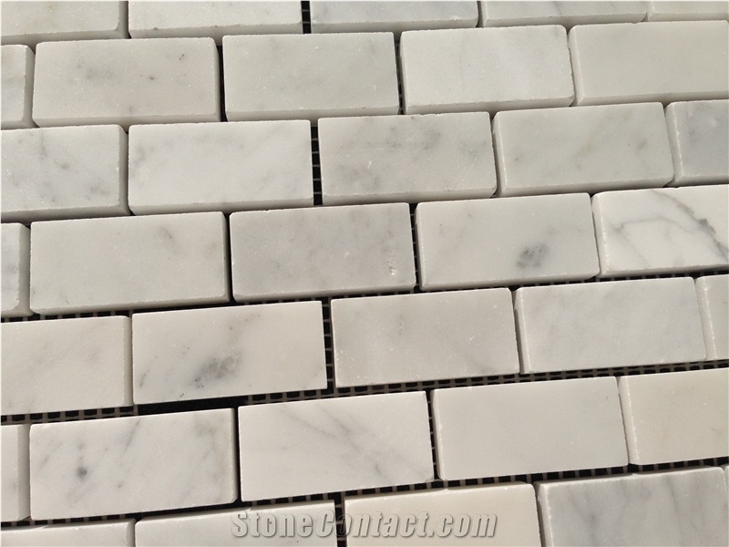 Carrara White Marble Mosaics, 23x48mm Brick Mosaics, White Marble Mosaic Tiles,China White Marble Mosaic