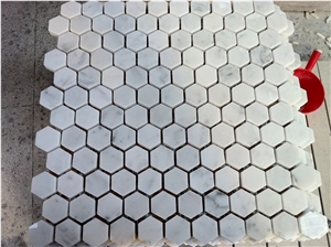 Carrara White Marble Mosaics,25x25mm Hexagon Mosaics,White Marble Mosaic Tiles,China White Marble Mosaic