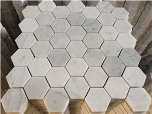 Carrara White Marble Mosaics,48x48mm Hexagon Mosaics,White Marble Mosaic Tiles,China White Marble Mosaic