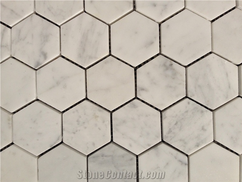 Carrara White Marble Mosaics,48x48mm Hexagon Mosaics,White Marble Mosaic Tiles,China White Marble Mosaic