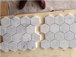 Carrara White Marble Mosaics, 73x73mm Hexagon Mosaics, White Marble Mosaic Tiles, China White Marble Mosaic