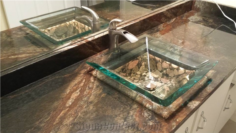Natural Rustic Quartzite with Black Mosaic Custom Sink Enclosure