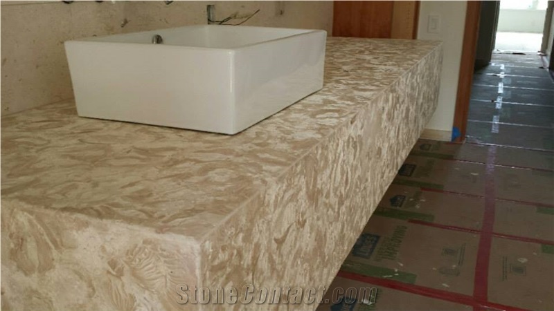 Shell Reef Limestone Bathroom Top with Vessel Sink