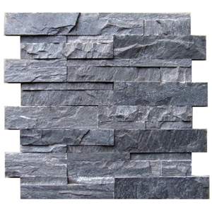 Jak Black Slate Ledgestone Stone Panel, Stacked Stones Wall Cladding