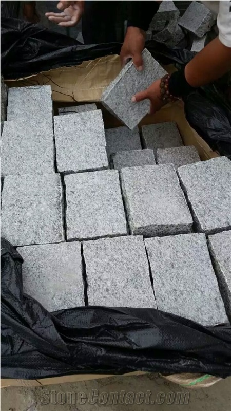 G343 China Grey Lu Grey Granite Cube Stone Paving Cobble Stone Sides Split Top Flamed