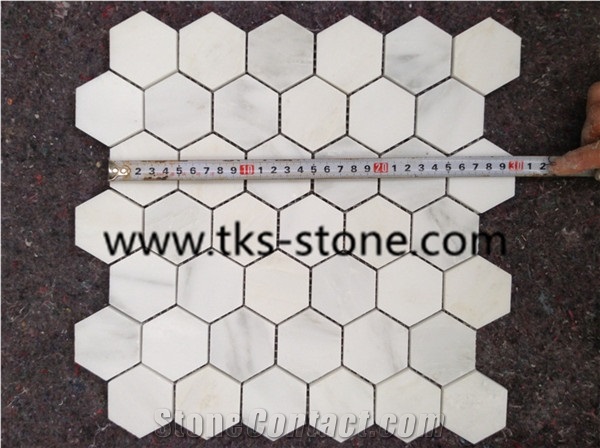 Eastern White Marble Mosaic,Oriental White Marble Mosaic,Dynasty White Hexagon Mosaic ,Polished Mosaic Pattern and Tiles,China White Marble Mosaic Tiles and Pattern for Wall & Floor Covering