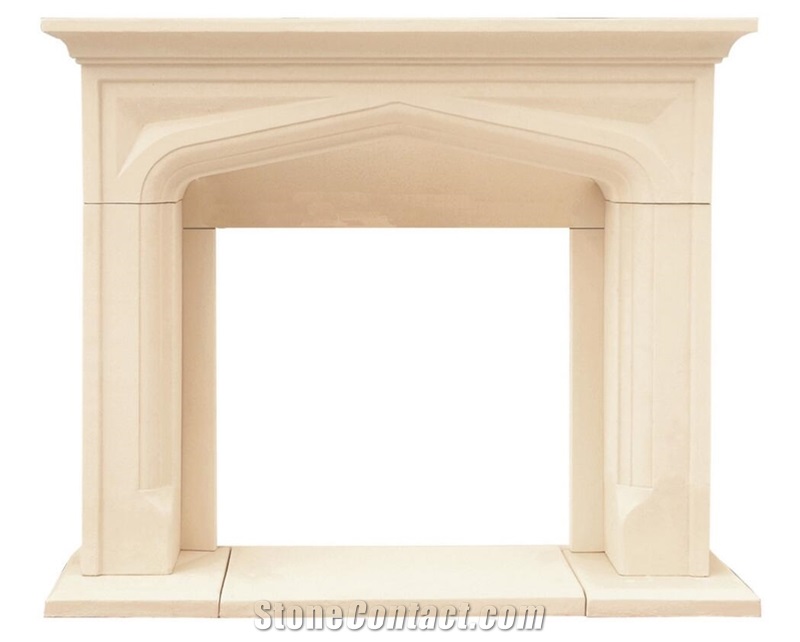 Carving Beige Marble Fireplace Mantel