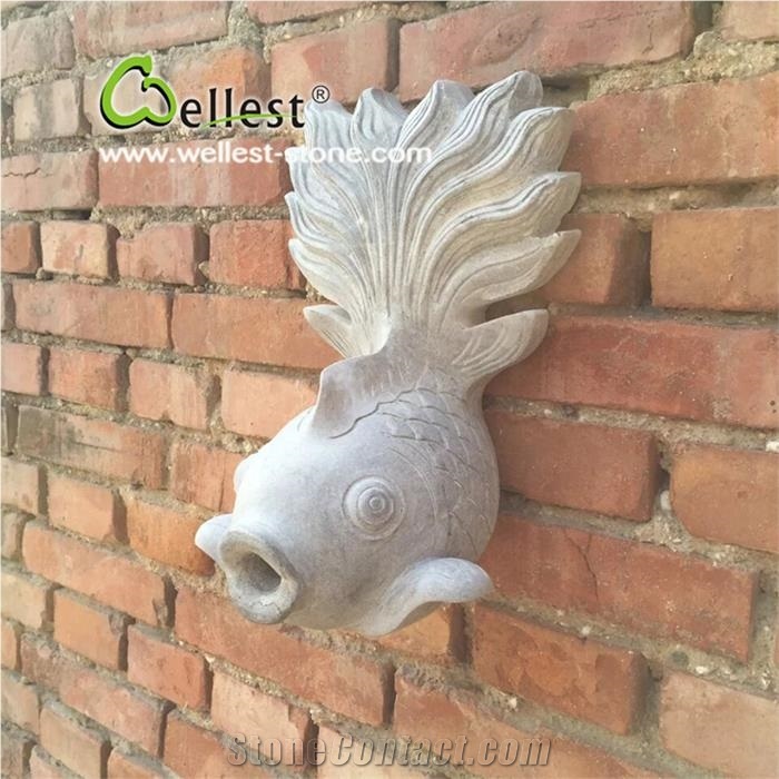 Beige Color Garden Fish Wall Mounted Wall Fountains